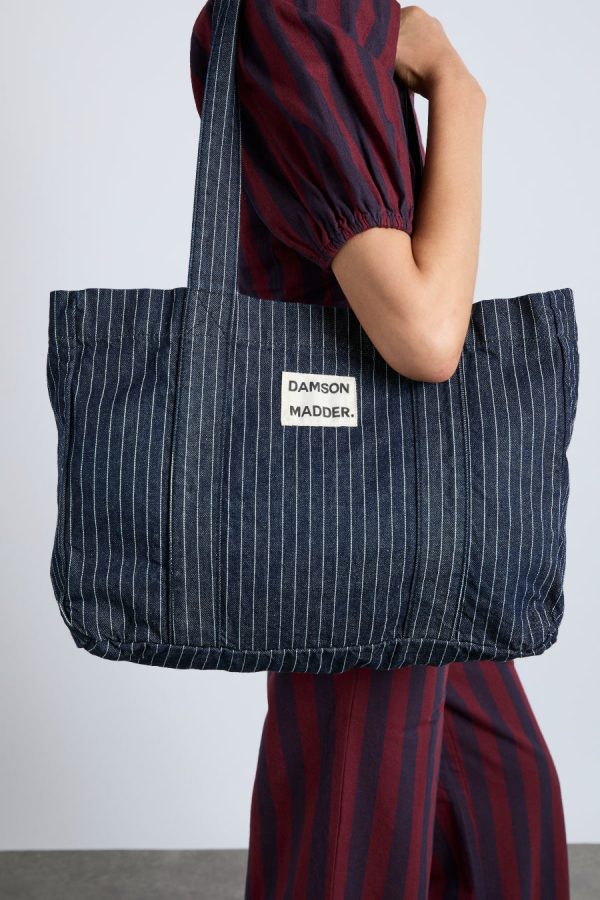 Co-ords Damson Madder | Women damson tote bag - denim pinstripe None - Image 2
