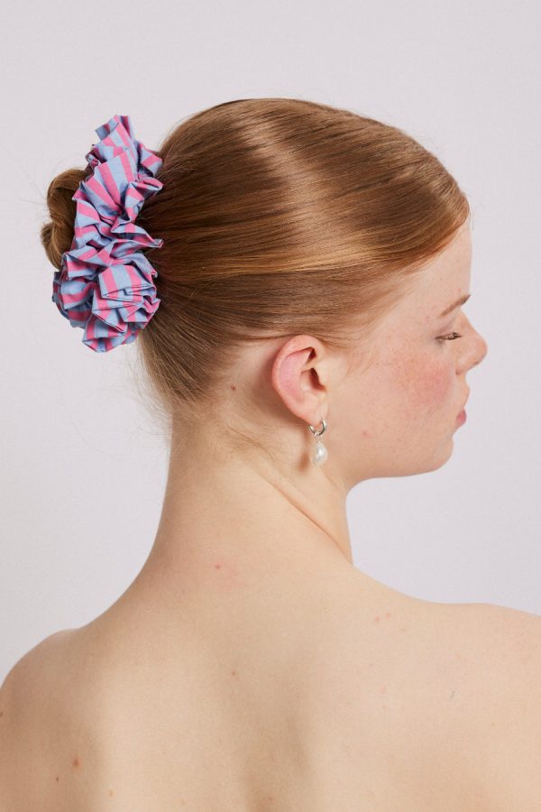 Co-ords Women | garter scrunchie - blue and pink stripe None Damson Madder - Image 2