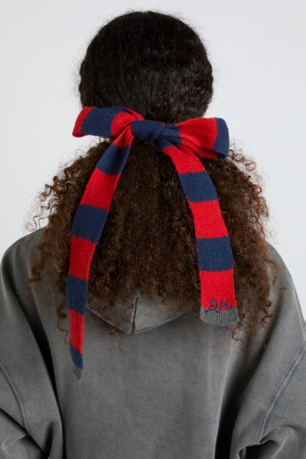 knitted hair bow in stripe - navy & red None | Cold Weather Accessories Damson Madder Women