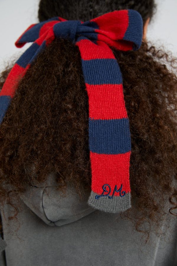 knitted hair bow in stripe - navy & red None | Cold Weather Accessories Damson Madder Women - Image 2
